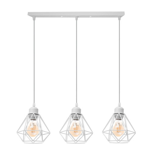 Wottes - WOTTES Lustre Suspension Abat - Jour Cage forme Diamant en Métal Blanc design Moderne 3 Lampes Plafonnier éclairage de Cuisine/ - Lustres modernes Suspensions, lustres