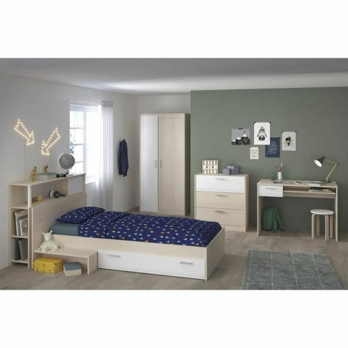 Objets déco Youdoit Chambre enfant complete - Tête de lit + lit + commode + armoire + bureau - acacia clair et blanc
