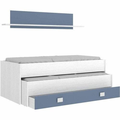 Youdoit - Lit gigogne enfant 2 x 90 x 190 cm avec tiroir de rangement + 1 étagère - chêne blanc/bleu - Lit enfant avec tiroir Lit enfant
