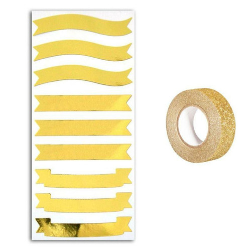 Youdoit - Stickers bannières dorées + masking tape doré à paillettes 5 m Youdoit  - Chambre Enfant