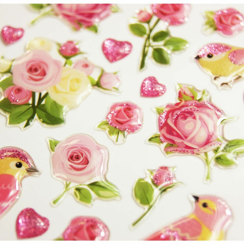 Youdoit - Autocollants - Romance fleurs et oiseaux - Paillettes - Époxy Youdoit  - Décoration chambre enfant Rose