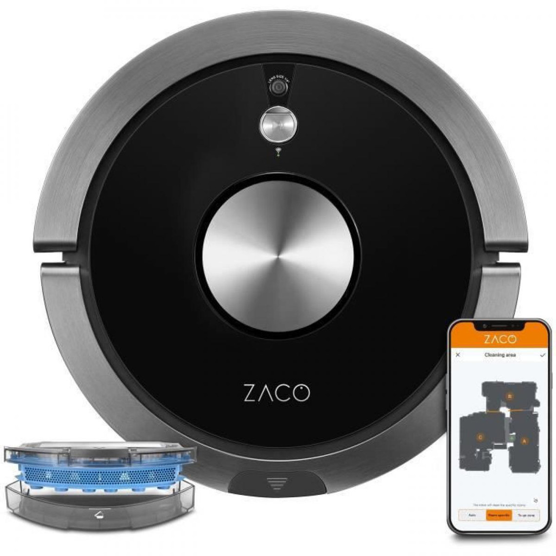 ZACO A9SPRO 501905 - Robot aspirateur laveur connecté Jusqu'a 110 minutes 68 dB Fonction auto-résumé