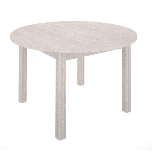 Zandiara - Table ronde + 1 allonge DAISY Imitation chêne blanchi - Tables à manger Oui
