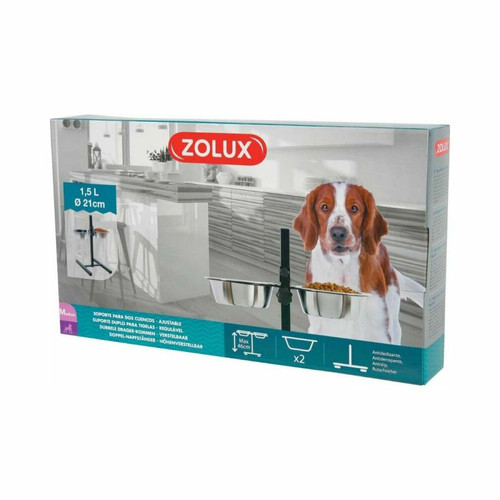 Gamelle pour chien Support réglable avec 2 bols en inox pour chien 2 bols 1,5 litres.