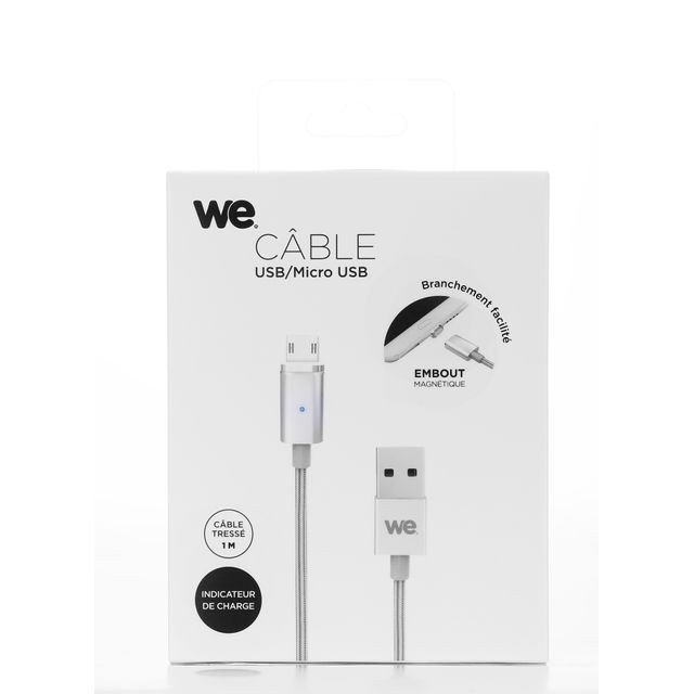 Câble USB Câble USB 2.0/Micro USB magnétique - 1,2m - Argent