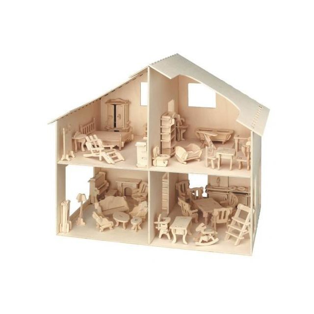 Pebaro - Maquette bois - maison de poupées avec accessoires Pebaro  - Maison poupee bois