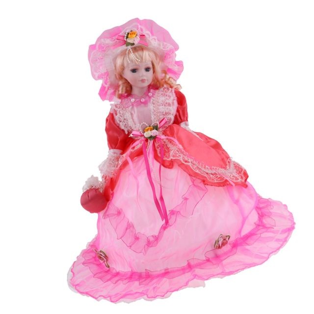 marque generique - Vintage élégant victorien poupée de porcelaine épissage poupée 18 pouces robe rose marque generique - Poupons