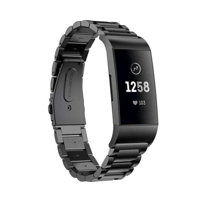 Wewoo - Trois perles boucle slingshot solide bracelet en acier inoxydable de montre pour Fitbit charge 3 (noir) Wewoo  - Bracelet connecté Wewoo