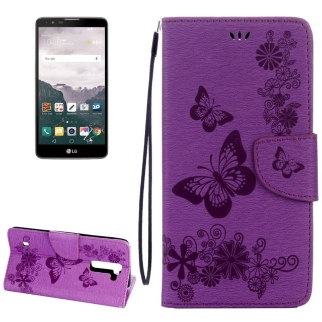Wewoo - Housse Étui Violet pour LG Stylo 2 / LS775 Papillons Gaufrage Horizontal en cuir Flip avec support et Slots de cartes Portefeuille & Longe Wewoo  - Etui cuir lg