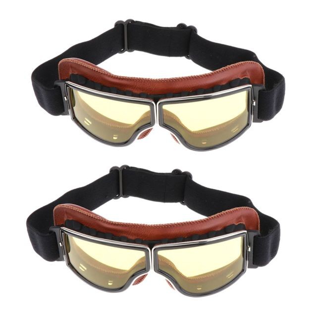 marque generique - 2 Lunettes De Moto Rétro Glasse Pour  Casque Pilote Cruiser équitation Marron - Lunettes 3D
