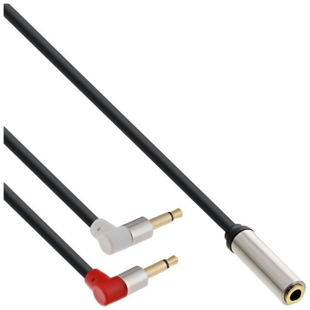Câble Jack Inline Câble de casque d'écoute pour casque InLine® Slim Audio Plane, 2x 3,5 mm M à 3,5 mm F 3 broches, 0,15 m