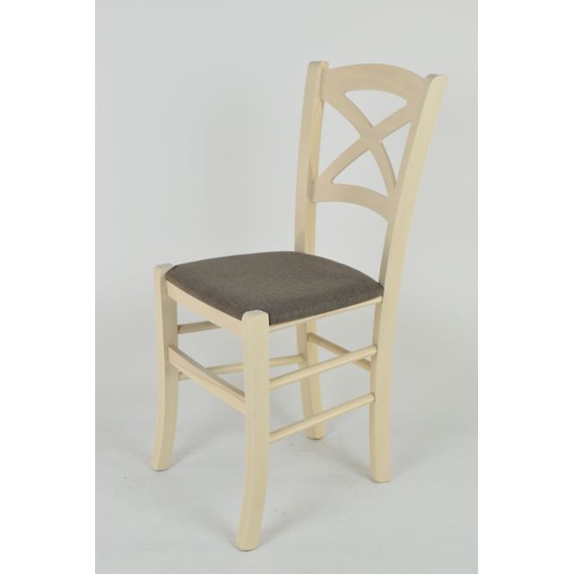 Chaises Tommychairs Tommychairs - Set 6 chaises Cross pour la Cuisine, Structure en Bois Coleur Aniline Blanche et Assise en Tissu Coleur Chevreuil
