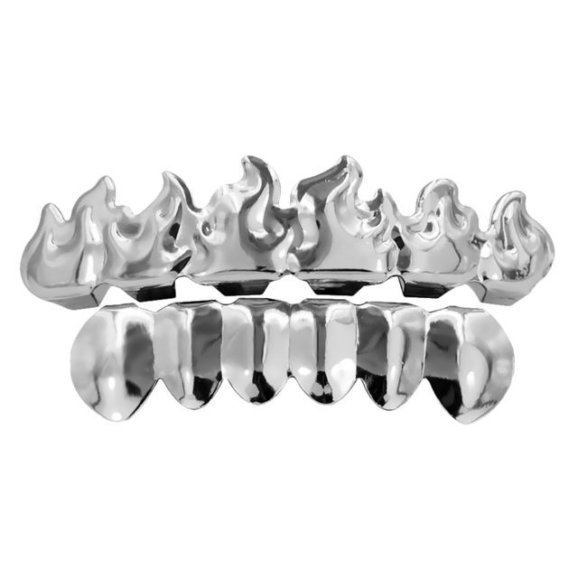 marque generique - hip hop 18k plaqué flamme haut fond personnalisé bouche dents grilles argent blanc marque generique  - Perles