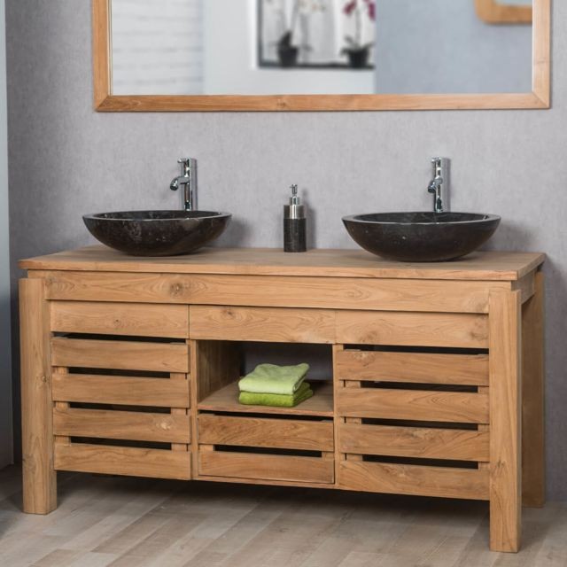 Wanda Collection - Meuble de salle de bain en teck ZEN double vasque 145cm - Mobilier Maison