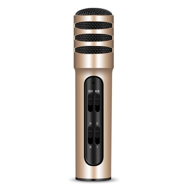 Microphone Wewoo Microphone à condensateur Double téléphone portable Karaoké chantant en direct Carte son intégrée (or)
