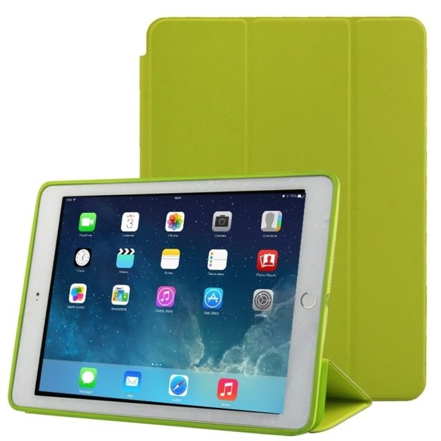 Housse, étui tablette Wewoo Smart Cover vert pour iPad Air 2 fluo Étui en cuir naturel traité en trois parties avec fonction veille / réveil et support