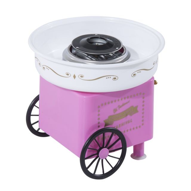 Cuisson festive Homcom Machine barbe à papa professionnelle 550 W max. design chariot de carnaval rose