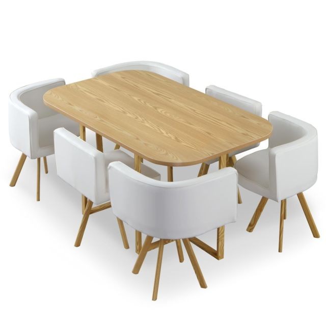 MENZZO - Table et chaises Oslo XL Chêne et Simili Blanc - MENZZO