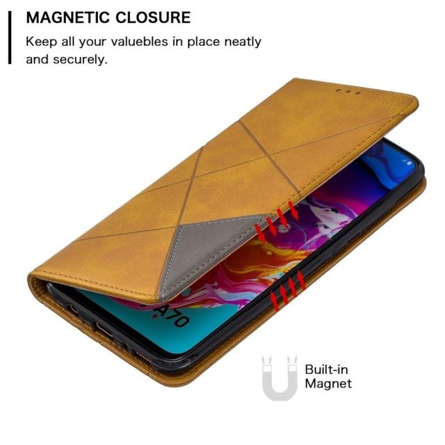 marque generique Etui en PU motif géométrique avec porte-carte marron pour votre Samsung Galaxy A70