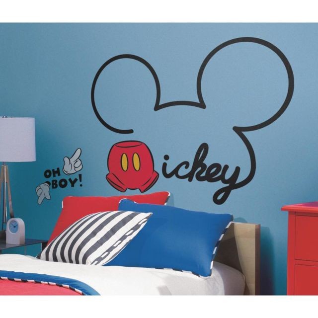 Mon Beau Tapis - Sitckers DISNEY MICKEY MOUSE Géant Roommates Repositionnables (80x60cm) - Décoration chambre enfant Argent, noir, rosa