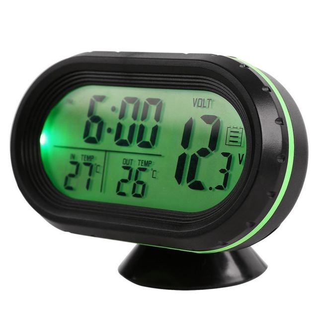 marque generique 12v voiture thermomètre numérique voltmètre horloge moniteur d'alarme vert