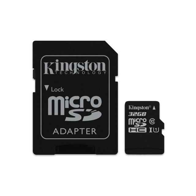 Carte Micro SD Kingston 32GB microSDHC Class 10 UHS-I 45MB/s Read Card + SD Adapter
