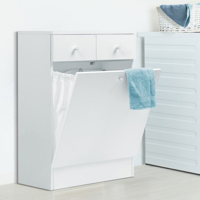 Idmarket - Meuble avec bac à linge intégré en bois blanc - meuble bas salle de bain Blanc