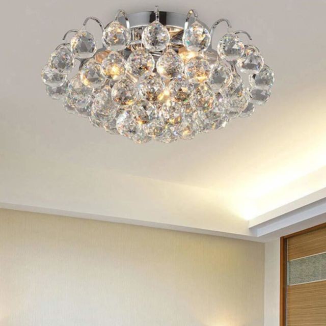 Plafonniers LED Plafonnier en Cristal Chrome, Moderne Luxe Lustre Lampe de Plafond Éclairage Design E14 pour Chambre à Coucher, Couloir, Salon