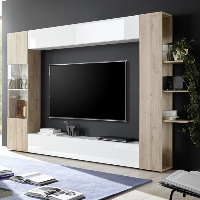 Kasalinea - Meuble tv mural blanc et chêne SOPRANO 3 Kasalinea   - Meubles TV, Hi-Fi Kasalinea