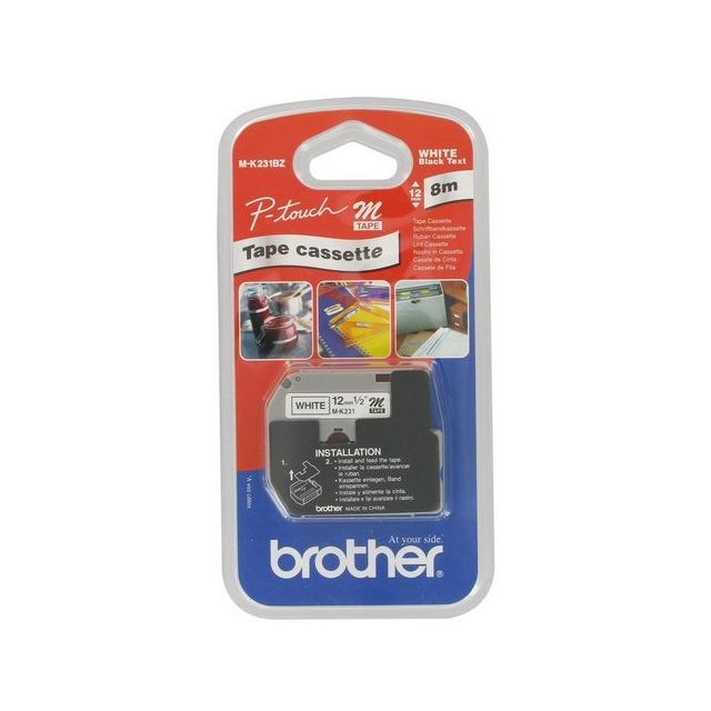 Brother - Ruban étiqueteuse métallisé Brother MK231 12 mm - blanc écriture noire. Longueur 8 m Brother   - Brother
