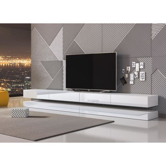 Vivaldi - VIVALDI Meuble TV - FLY DOUBLE - 280 cm - blanc mat / blanc brillant - style moderne - Meubles TV, Hi-Fi Design