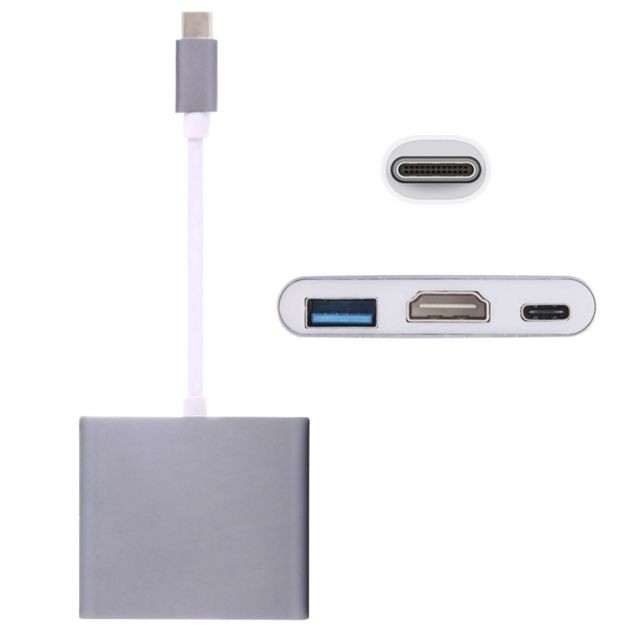Wewoo - Câble gris pour Macbook 12 / Chromebook Pixel 2015 USB-C / Type-C 3.1 Mâle à USB 3.1 Type-C Femelle & HDMI & Adaptateur USB 3.0 - Câble USB HDMI Câble HDMI