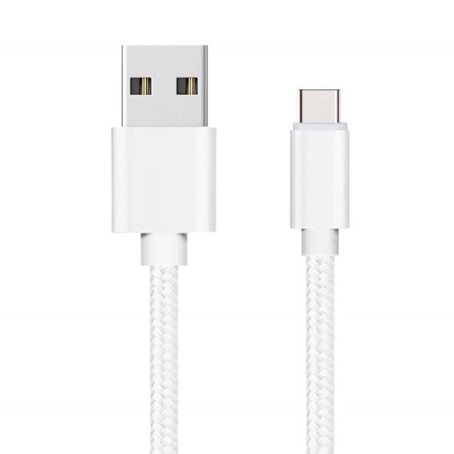Phonillico - Cable pour Samsung Galaxy A20E / A40 / A50 / A70 / A80 / S10 / S10 PLUS / S10E / S9 / S8 / NOTE 10 / NOTE 10 PLUS / NOTE 9 / NOTE 8 / A9 2018 - Cable USB-C Nylon Tressé Argent Blanc [Phonillico®] Phonillico - Câble USB Usb -c