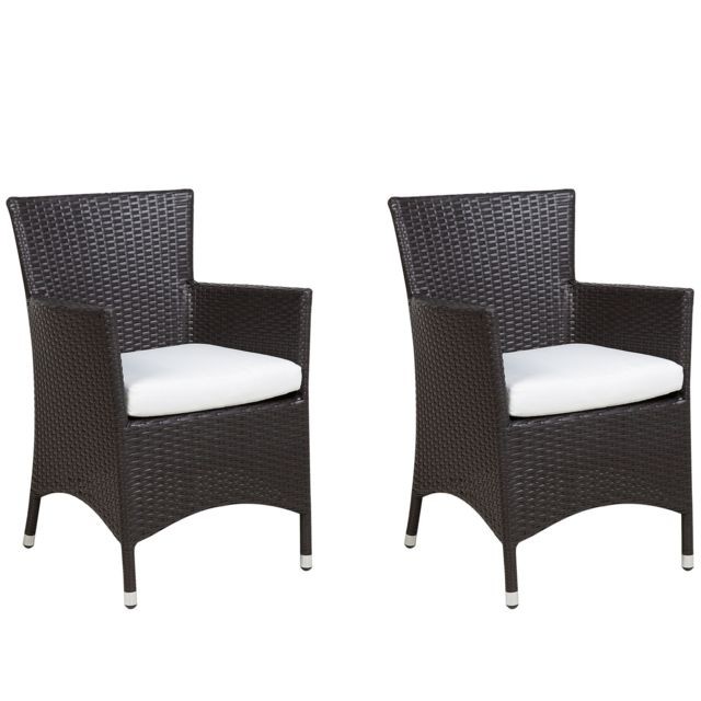 Beliani - Lot de 2 chaises de jardin marron avec coussins blanc cassé ITALY Beliani  - Chaises de jardin Plastique