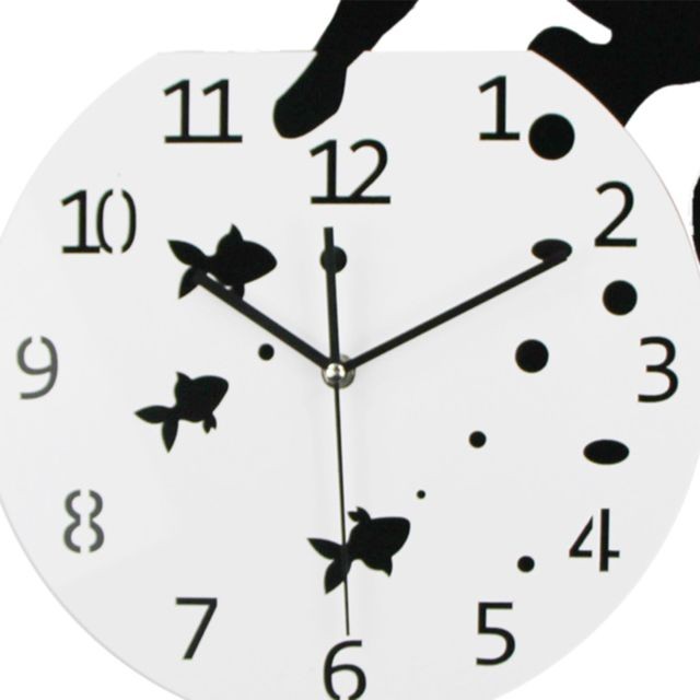 Horloges, pendules 3d conception acrylique horloge murale chat et poisson horloge quartz montre chambre décor