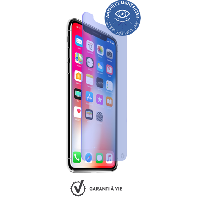 Coque, étui smartphone Force Glass Verre trempe iPhone X - Anti-lumiere bleue