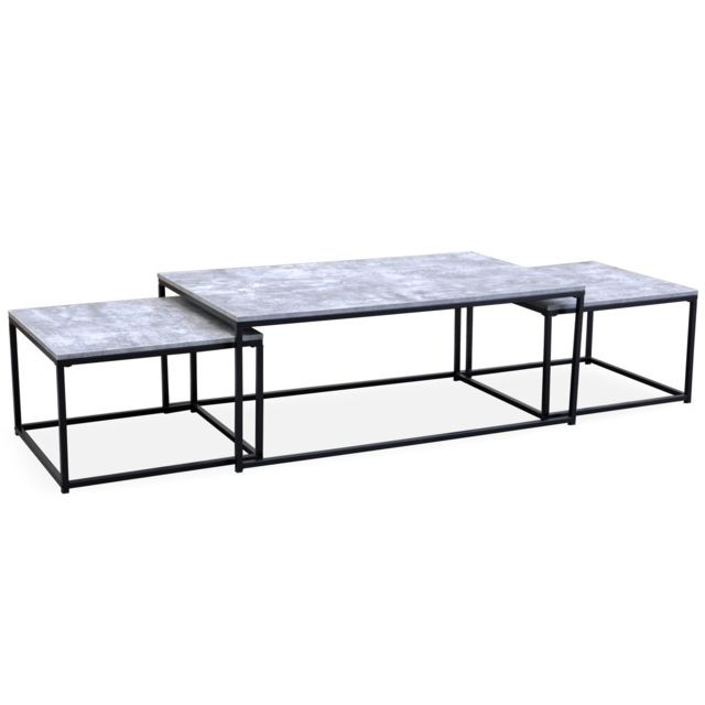 MENZZO - Table basse + 2 gigognes Carolina Effet Béton - Table basse beton