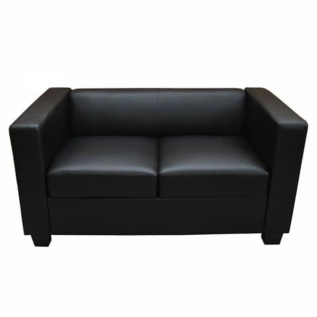 Mendler - Canapé / sofa Lille, 2 places, 137x75x70cm, simili-cuir, noir - Canapés Droit