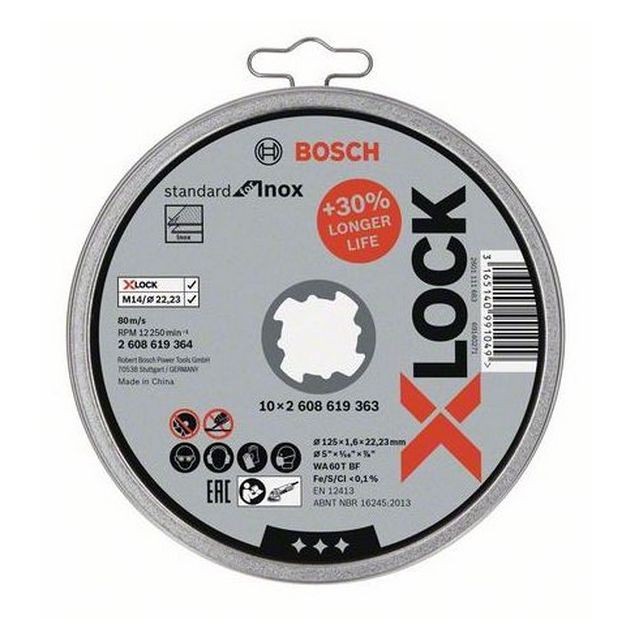 Bosch - Boîte de 10 disques à tronçonner XLOCK Standard pour Inox 125 x 16 mm T41 Bosch  - Marchand Stortle