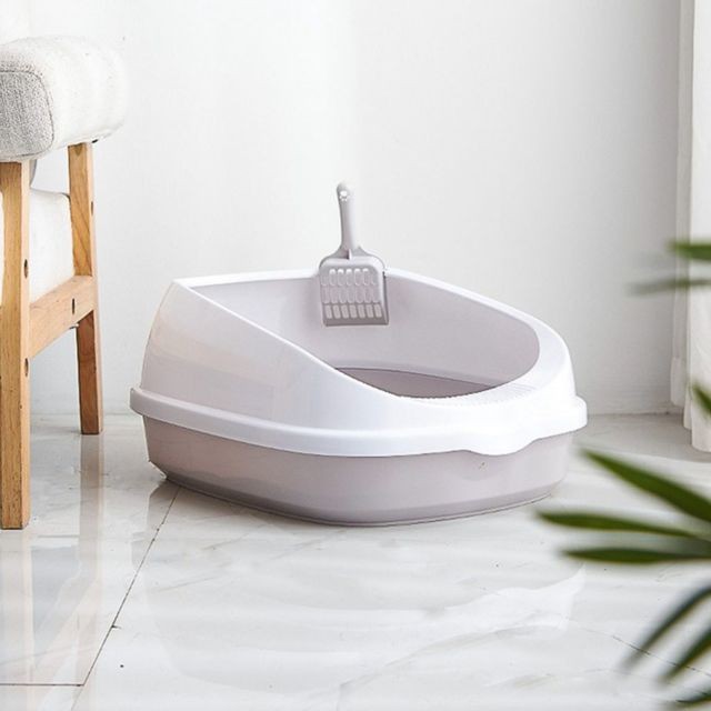 Soin et hygiène rongeur marque generique Mini Chat Sable Bac à Litière Toilette Formation Bassin De Lit Pan Avec Pelle Gris L