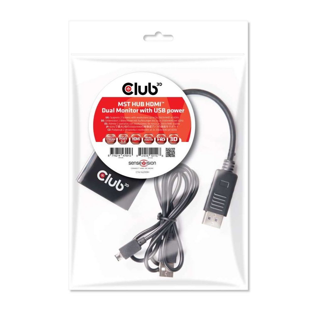 Club 3D CLUB3D Multi Stream Transport Hub DisplayPort 1.2 to HDMI Dual Monitor