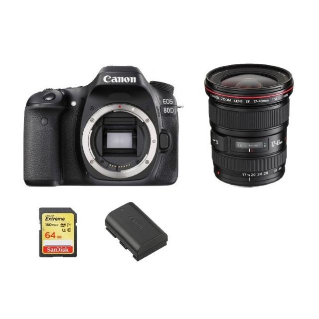 Canon - CANON EOS 80D + EF 17-40mm F4L USM + 64GB SD card + LP-E6N Battery Canon  - 80d