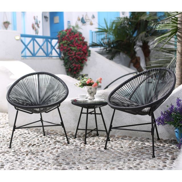 Concept Usine - Acapulco : Ensemble 2 fauteuils oeuf + table basse gris Concept Usine   - Chaises de jardin Concept Usine