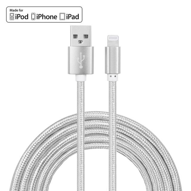 Wewoo - Câble argent pour iPhone X / 8 et 8 Plus / 7 7 Plus / 6 6 6 Plus 6 Plus / 5 5S & SE & 5C / iPad YF-MX04 3 M 2.4A MFI Certifié Lightning à USB Nylon Weave Style Data Sync de Recharge Wewoo  - Câble Lightning