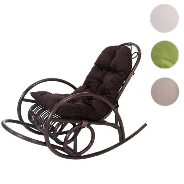 Mendler - Fauteuil à bascule HWC-C40, rocking-chair, fauteuil en rotin, marron ~ coussin marron Mendler   - Rocking Chairs Fauteuils