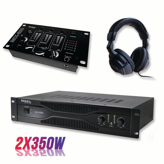 Ibiza Sound -Pack sonorisation amplificateur 700W SA1000 + Table de mixage 3 voies 5 entrées + Casque Ibiza Sound  - Entrees