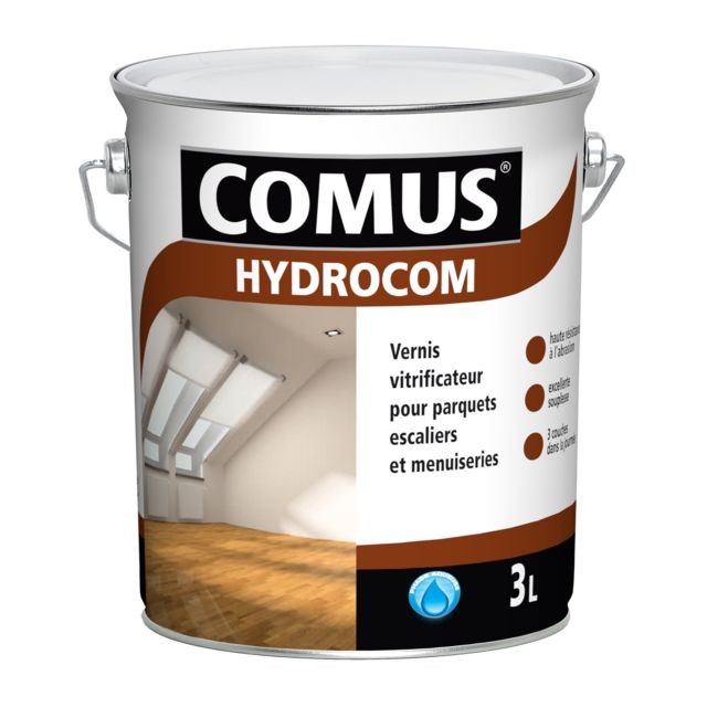 Comus -HYDROCOM MAT SOIE - Incolore 3L - Vitrificateur polyuréthane acrylique mono-composant pour parquets, escaliers et boiseries - COMUS Comus  - Vitrificateur