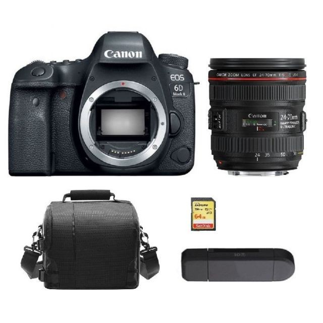 Canon - CANON EOS 6D II KIT EF 24-70mm F4L IS USM + 64GB SD card + camera Bag + Memory Card Reader Canon  - Reflex Grand Public