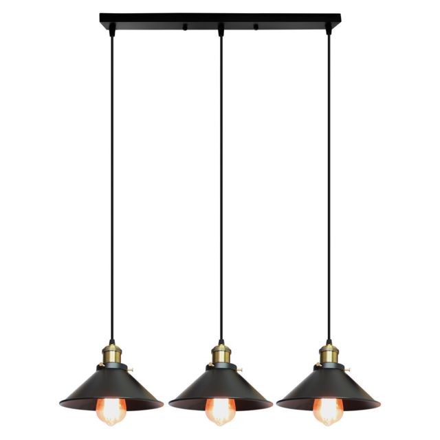 Stoex - Lustre Suspension Industrielle Style Vintage, Lampe de Plafond Edison 3 Têtes E27 Luminaire Abat-Jour, Noir - luminaire industriel Luminaires