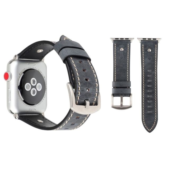 Wewoo - Bracelet en cuir véritable de Crowe Star Embossing Texture pour Apple Watch séries 3 et 2 et 1 42 mm (Gris) Wewoo - Idées cadeaux garçon